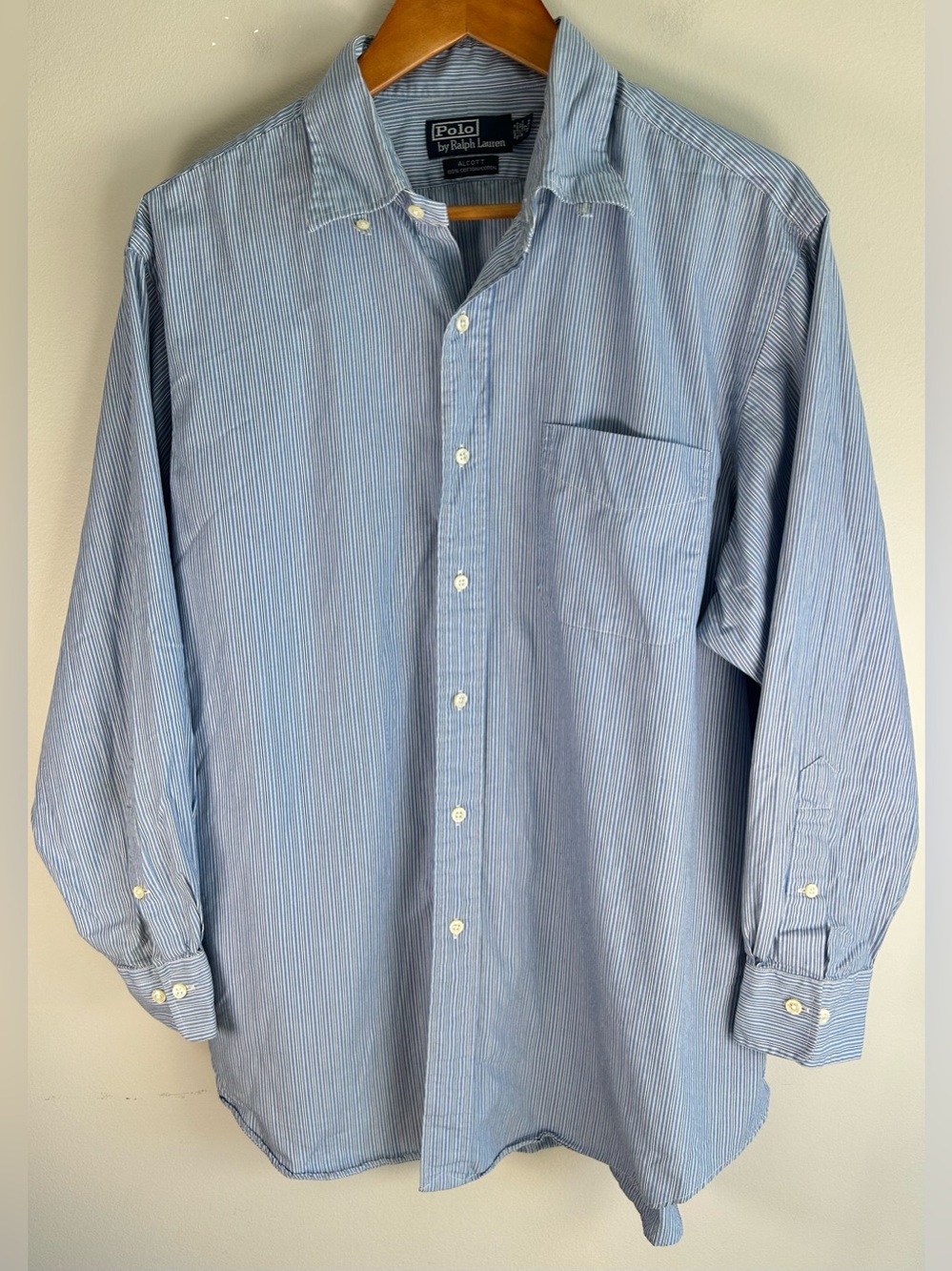 Polo Ralph Lauren Alcott Men’s Button Down Shirt Size 17 32/33 L/S Blue Stripes